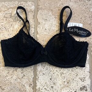 Le Mystere Delphine Black Lace Underwire Bra with Bow Accent NWT